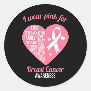 I Wear Pink Ribbon Heart Cool Breast Cancer Awaren Classic Round Sticker