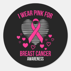 I Wear Pink Ribbon Heart Cool Breast Cancer Classic Round Sticker