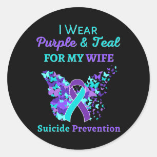 I Wear Purple and Teal for My Wife Suicide Prevent Classic Round Sticker