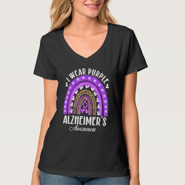 I Wear Purple for Alzheimer's Awareness Heart Rain T-Shirt (Front)