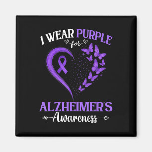 I Wear Purple For Butterfly Heart Heimers Awarenes Magnet