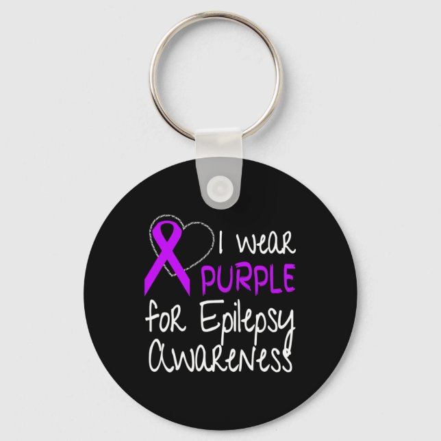 I Wear Purple For Epilepsy Awareness Ribbon  Key Ring (Front)