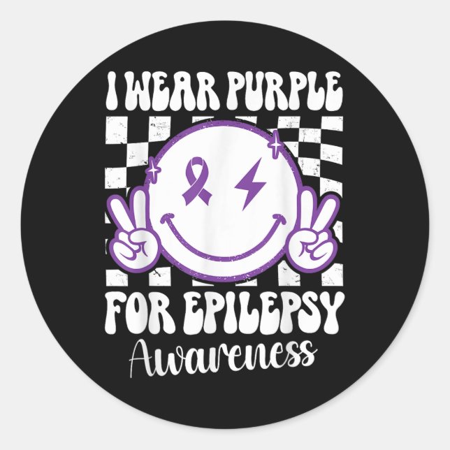 I Wear Purple For Epilepsy Awareness Smile Face Ep Classic Round Sticker (Front)
