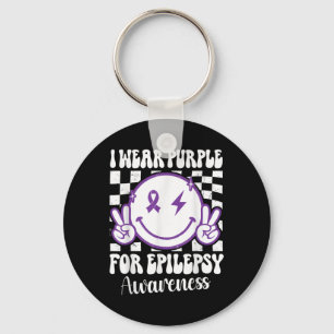 I Wear Purple For Epilepsy Awareness Smile Face Ep Key Ring