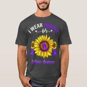 I Wear Purple For Epilepsy Awareness Sunflower  T-Shirt