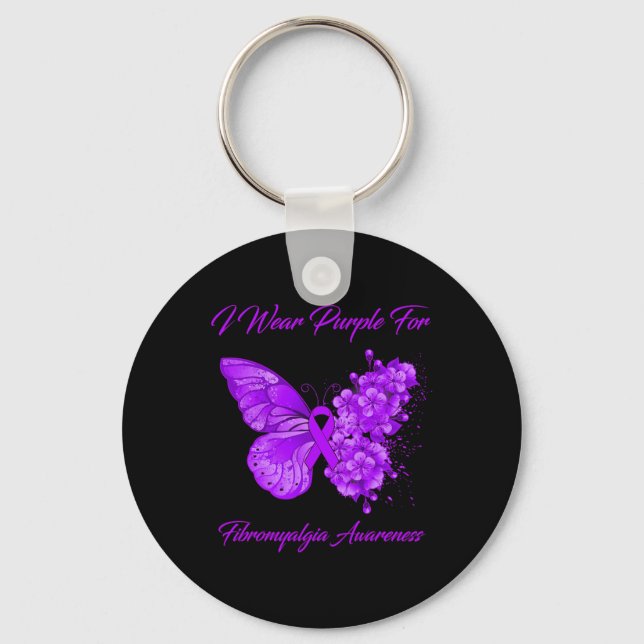 I Wear Purple For Fibromyalgia Awareness 2  Key Ring (Front)