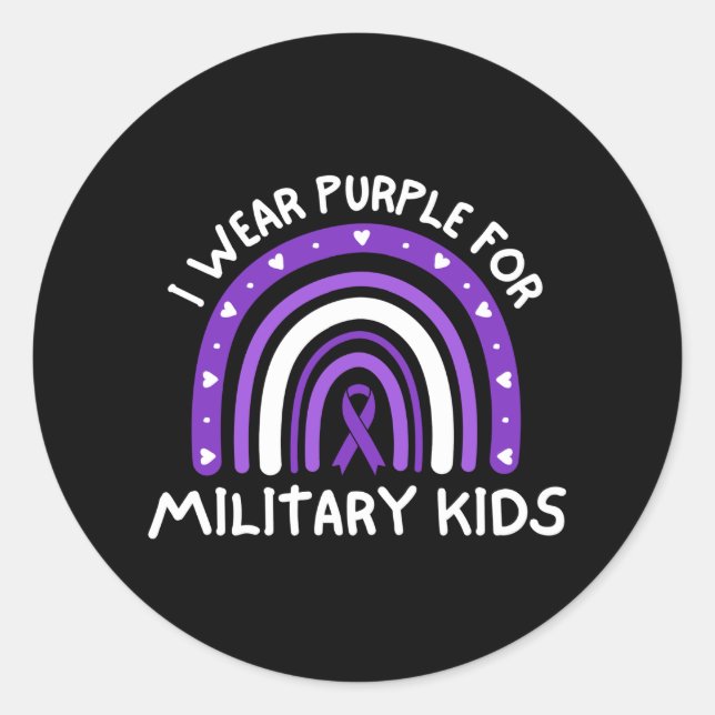 I Wear Purple For Military Kids Classic Round Sticker (Front)