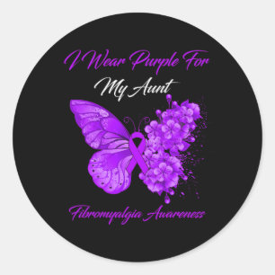 I Wear Purple For My Aunt Fibromyalgia Awareness 1 Classic Round Sticker
