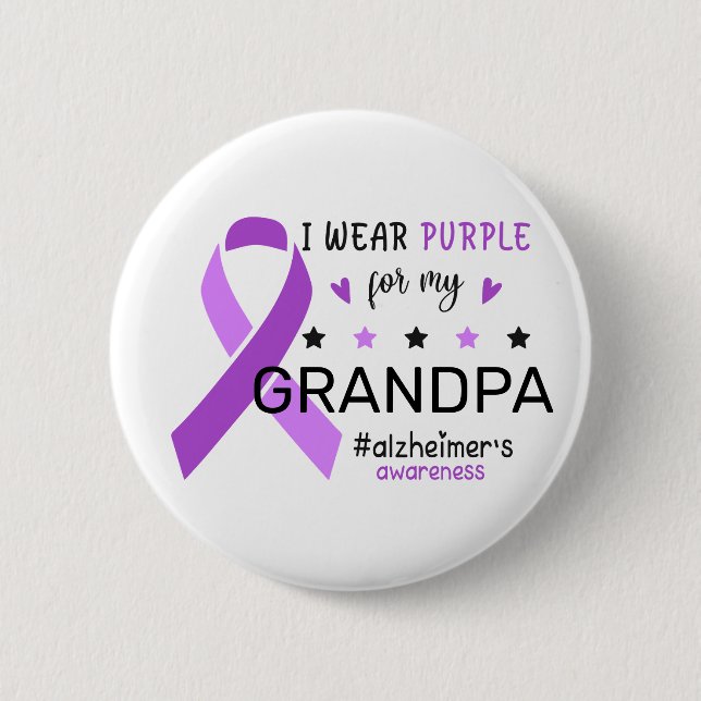 I Wear Purple For My Grandma Alzheimer Awareness 6 Cm Round Badge (Front)