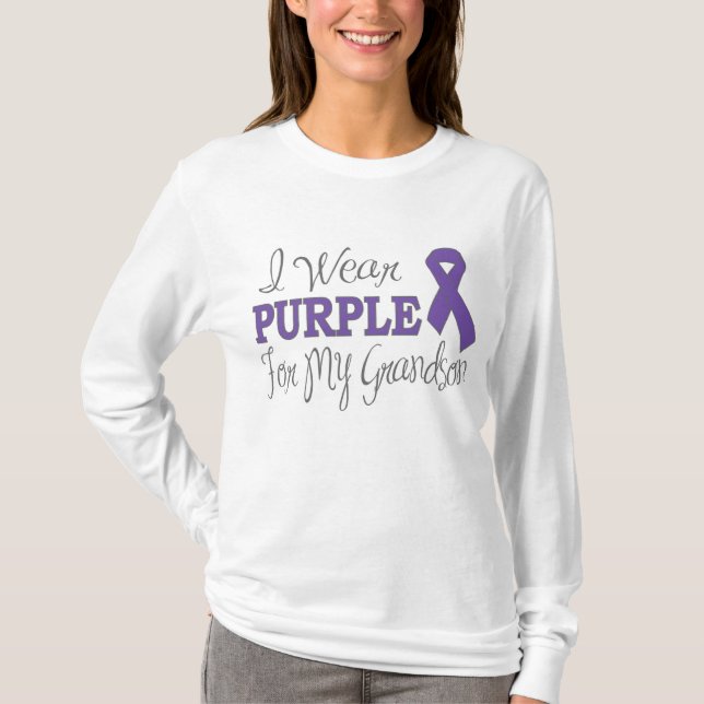 I Wear Purple For My Grandson (Purple Ribbon) T-Shirt (Front)