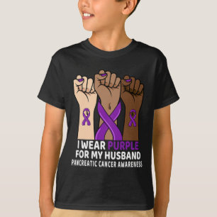 I Wear Purple For My Husband Hand Pancreatic Cance T-Shirt