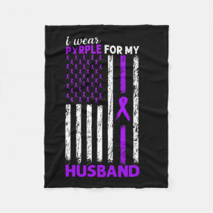 I Wear Purple For My Husband Pancreatic Cancer Usa Fleece Blanket