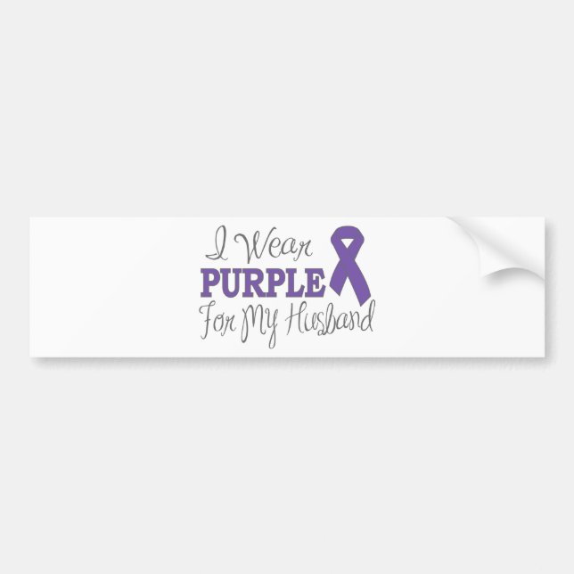 I Wear Purple For My Husband (Purple Ribbon) Bumper Sticker (Front)