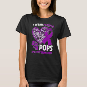 I Wear Purple For My Pops Epilepsy Awareness Leopa T-Shirt