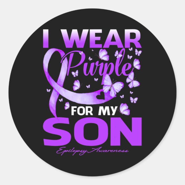 I Wear Purple For My Son Epilepsy Awareness  Classic Round Sticker (Front)