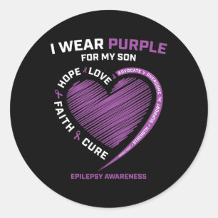 I Wear Purple For My Son Epilepsy Awareness Mom Da Classic Round Sticker