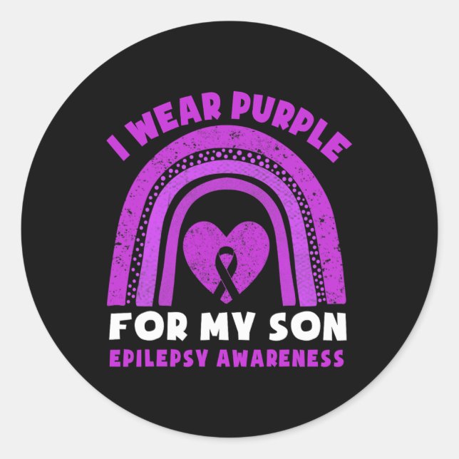 I Wear Purple For My Son Epilepsy Awareness Rainbo Classic Round Sticker (Front)