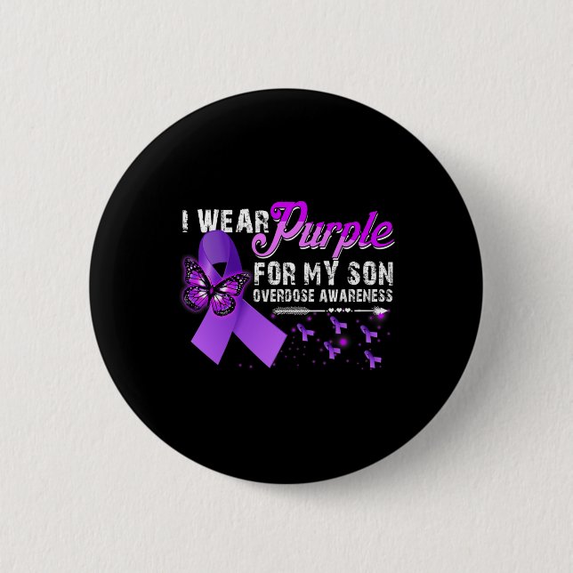 I Wear Purple For My Son Overdose Awareness 3 6 Cm Round Badge (Front)