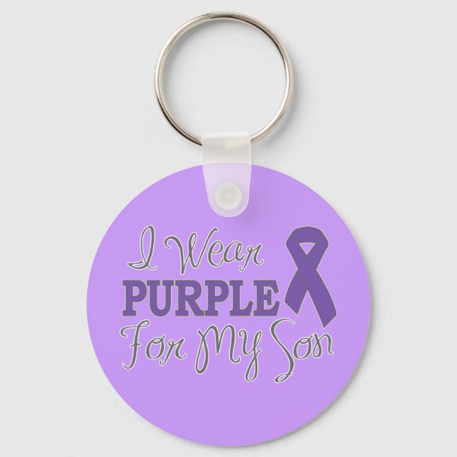 I Wear Purple For My Son (Purple Ribbon) Key Ring (Front)