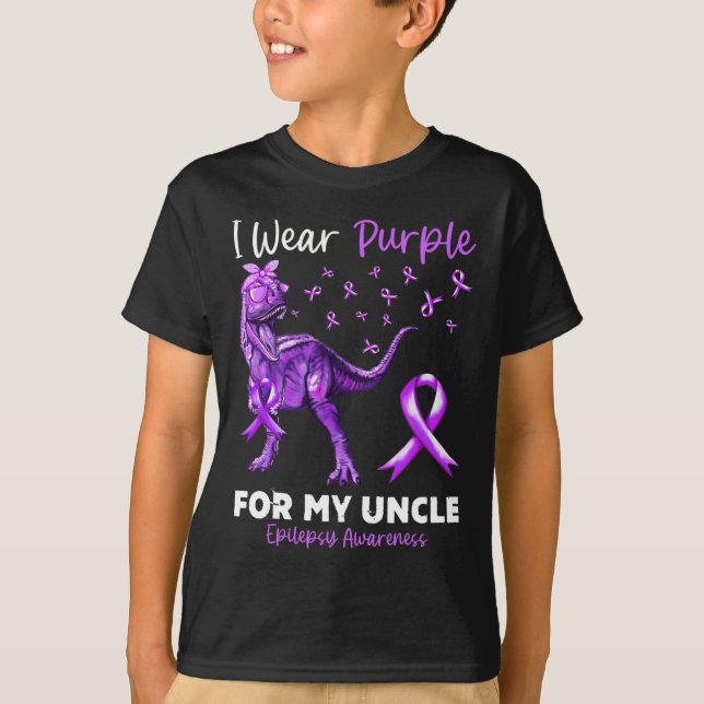 I Wear Purple For My Uncle Epilepsy Awareness Dino T-Shirt (Front)