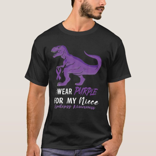 I Wear Purple For Niece Dinosaur Epilepsy Awarenes T-Shirt (Front)