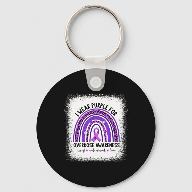 I Wear Purple For Overdose Awareness Boho Rainbow  Key Ring (Front)