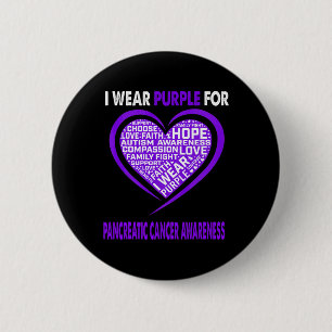 I Wear Purple For Pancreatic Cancer Awareness Fait 6 Cm Round Badge