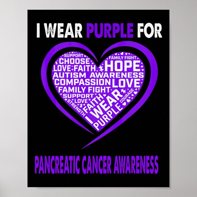 I Wear Purple For Pancreatic Cancer Awareness Fait Poster (Front)