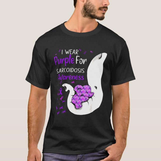 I Wear Purple For Sarcoidosis Awareness Elephant T-Shirt (Front)