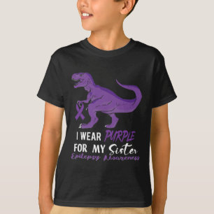 I Wear Purple For Sister Dinosaur Epilepsy Awarene T-Shirt