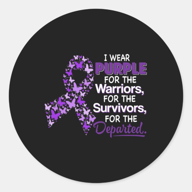 I Wear Purple For The Warriors Butterfly Overdose  Classic Round Sticker (Front)