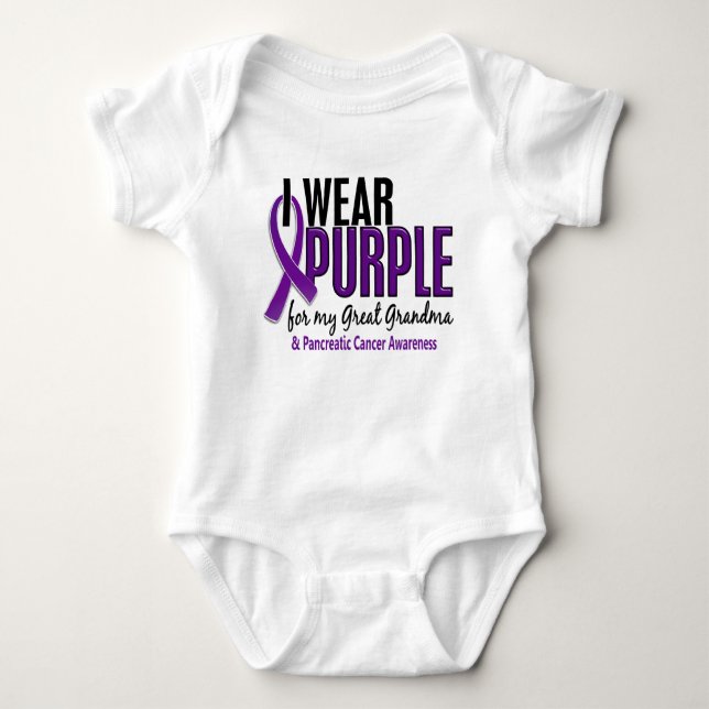 I Wear Purple Great Grandma 10 Pancreatic Cancer Baby Bodysuit (Front)