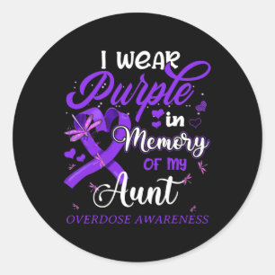 I Wear Purple In Memory For My Aunt Overdose Aware Classic Round Sticker
