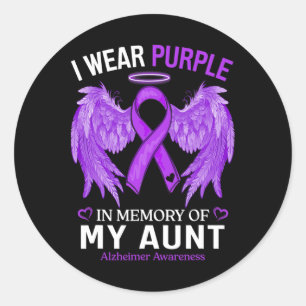 I Wear Purple In Memory Of Aunt Heimerheimer Aware Classic Round Sticker