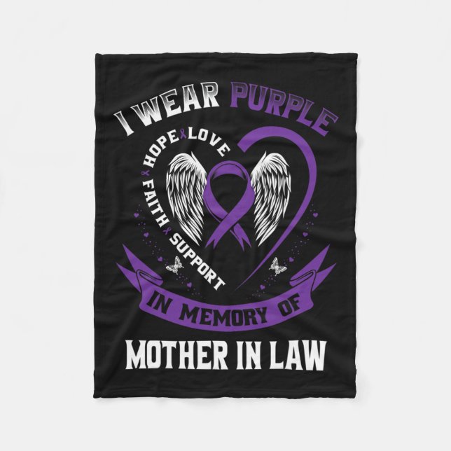 I Wear Purple In Memory Of Mother In Law Pancreati Fleece Blanket (Front)