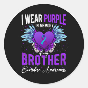 I Wear Purple In Memory Of My Brother Overdose Awa Classic Round Sticker