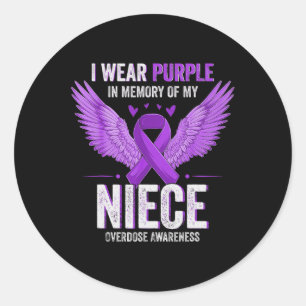 I Wear Purple In Memory Of My Niece Overdose Aware Classic Round Sticker