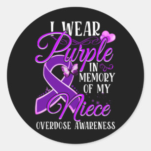 I Wear Purple In Memory Of My Niece Overdose Aware Classic Round Sticker