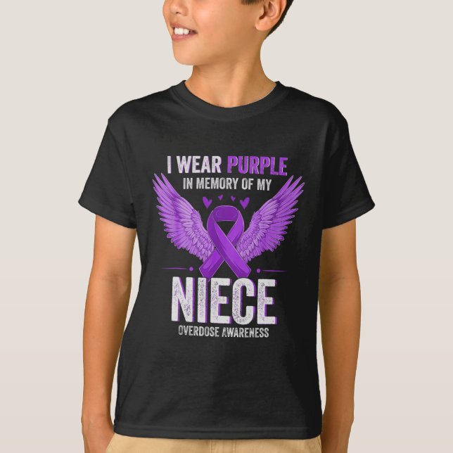 I Wear Purple In Memory Of My Niece Overdose Aware T-Shirt (Front)