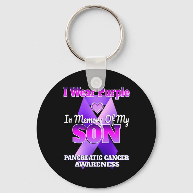 I Wear Purple In Memory Of My Son Pancreatic Cance Key Ring (Front)