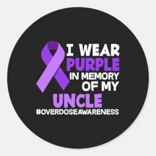 I Wear Purple In Memory Of My Uncle Overdose Aware Classic Round Sticker