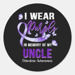 I Wear Purple In Memory Of My Uncle Overdose Aware Classic Round Sticker