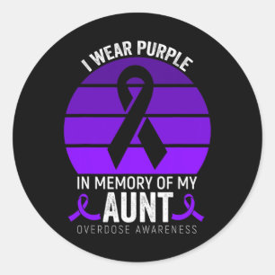 I Wear Purple Overdose Awareness Purple Ribbon Aun Classic Round Sticker