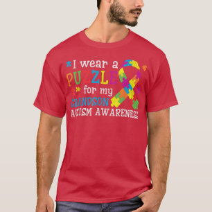 I wear Puzzle For My Grandson Papa Grandma Autism T-Shirt