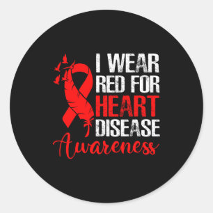 I Wear Red For Heart Disease Awareness Family Supp Classic Round Sticker