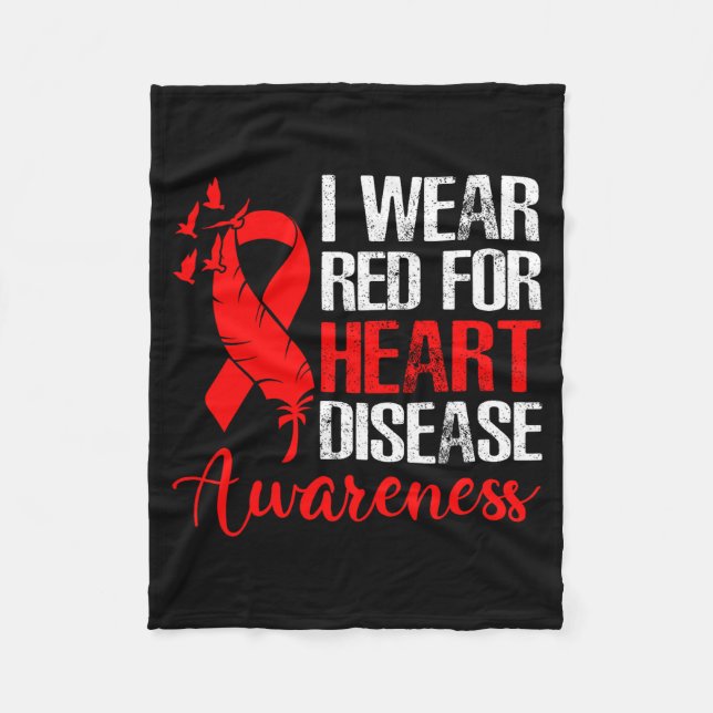 I Wear Red For Heart Disease Awareness Family Supp Fleece Blanket (Front)