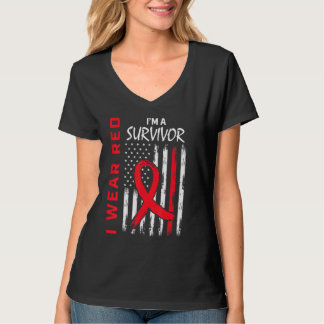 I Wear Red For Heart Disease Awareness Flag Surviv T-Shirt