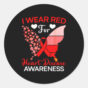 I Wear Red For Heart Disease Awareness Red Ribbon Classic Round Sticker