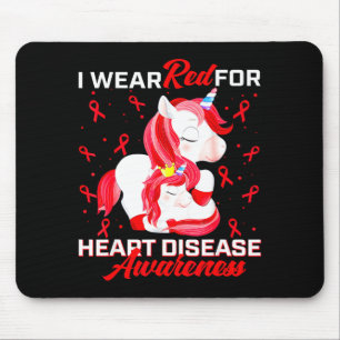 I Wear Red For Heart Disease Awareness Red Ribbon Mouse Pad