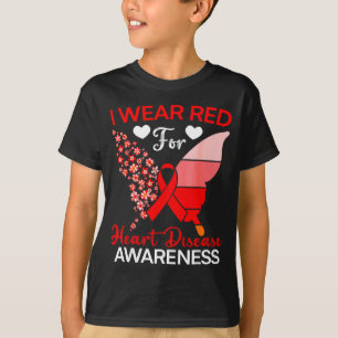 I Wear Red For Heart Disease Awareness Red Ribbon  T-Shirt